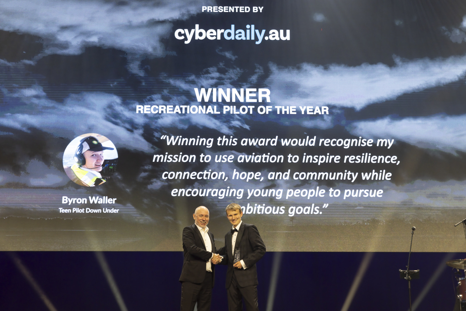 Accepting Recreational Pilot of the Year on stage