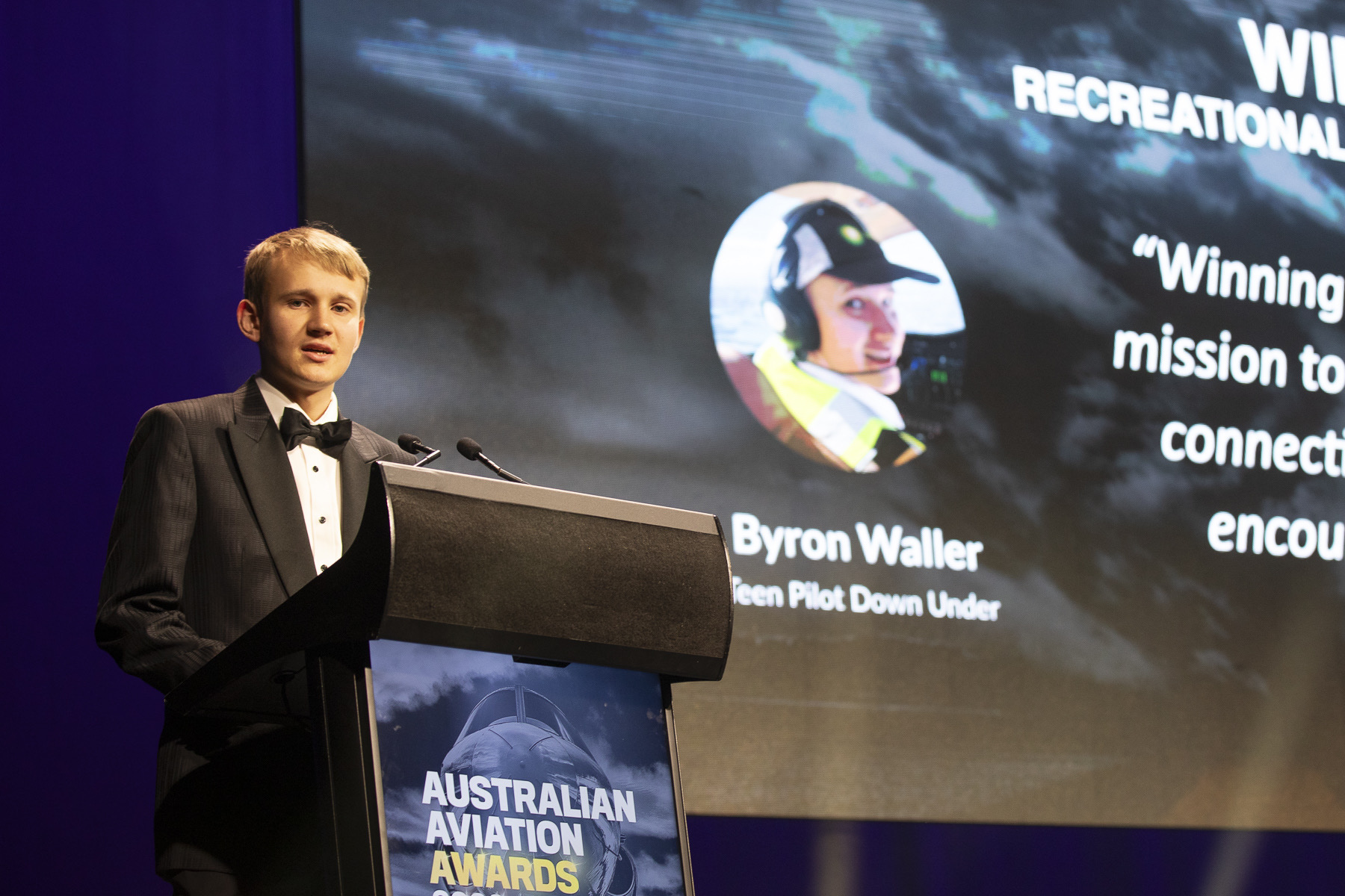 Byron at the podium, Australian Aviation Awards 2026